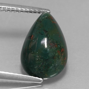 Pedra de sangue verde natural 3,49ct, formato de pêra, opaco