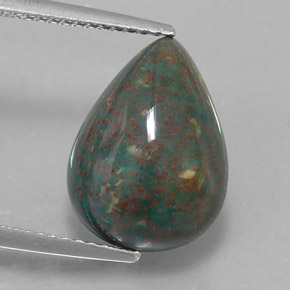 Pedra de Sangue verde manchado Natural 5.72ct, Formato de pêra, Opaco