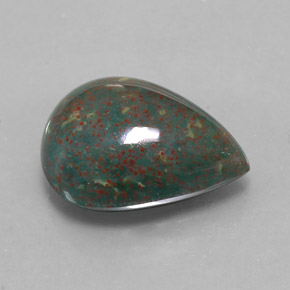 Pedra de Sangue verde manchado Natural 5.72ct, Formato de pêra, Opaco