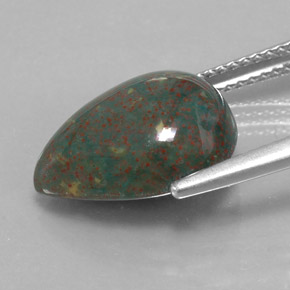 Pedra de Sangue verde manchado Natural 5.72ct, Formato de pêra, Opaco
