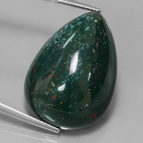 Pedra de sangue verde natural 34,01ct, formato de pêra, opaco