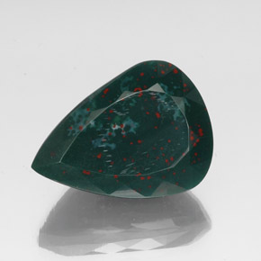 Pedra de sangue verde natural 36,94ct, formato de pêra, opaco