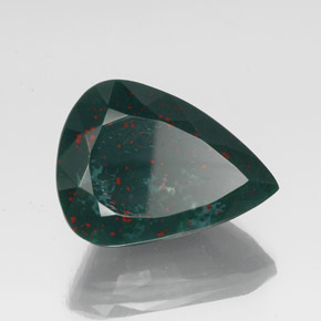 Pedra de sangue verde natural 36,94ct, formato de pêra, opaco