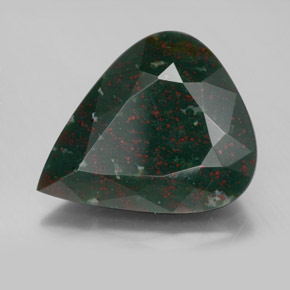 Pedra de sangue verde natural 8,89ct, formato de pêra, opaco
