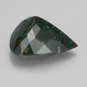 Pedra de sangue verde natural 8,89ct, formato de pêra, opaco