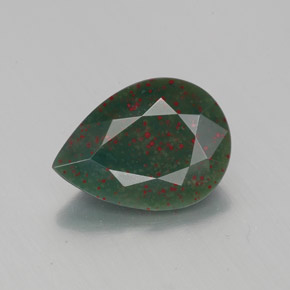 Pedra de sangue verde natural 1,86ct, formato de pêra, opaco