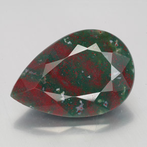 Pedra de sangue verde natural 7,95ct, formato de pêra, opaco