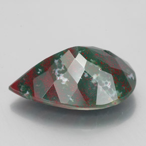 Pedra de sangue verde natural 7,95ct, formato de pêra, opaco