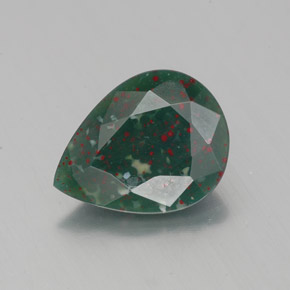 Pedra de sangue verde natural 1,59ct, formato de pêra, opaco