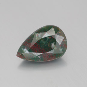 Pedra de Sangue verde manchado Natural 1.78ct, Formato de pêra, Opaco