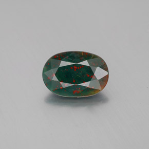 Pedra de sangue verde natural 1,26ct, corte oval, opaco