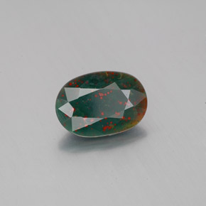Pedra de sangue verde natural 1,26ct, corte oval, opaco