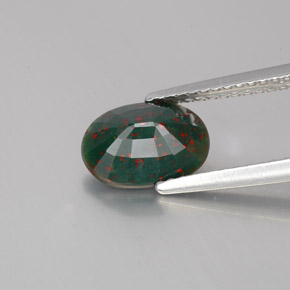 Pedra de sangue verde natural 1,26ct, corte oval, opaco