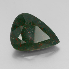 Pedra de Sangue verde manchado Natural 13.69ct, Formato de pêra, Opaco