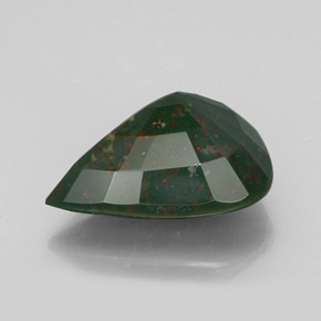 Pedra de Sangue verde manchado Natural 13.69ct, Formato de pêra, Opaco