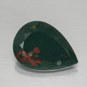 Pedra de sangue verde natural 7,08ct, formato de pêra, opaco