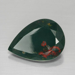 Pedra de sangue verde natural 7,08ct, formato de pêra, opaco