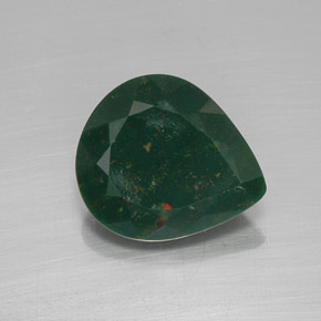 Pedra de Sangue verde manchado Natural 8.69ct, Formato de pêra, Opaco