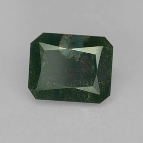 Pedra de Sangue verde manchado Natural 2.17ct, Corte Esmeralda, Opaco