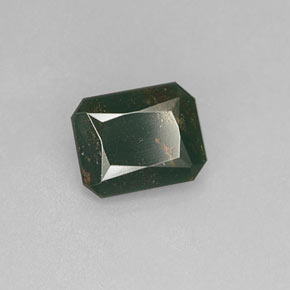 Pedra de sangue verde natural 1,55ct, corte esmeralda, opaco