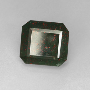 Pedra de sangue verde natural 4,90ct, corte esmeralda, opaco