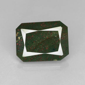 Pedra de Sangue verde manchado Natural 8.69ct, Corte Esmeralda, Opaco