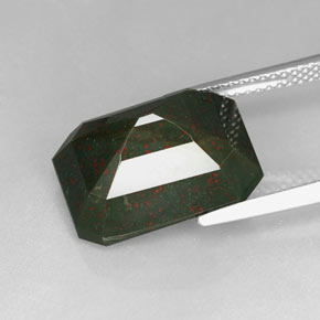 Pedra de Sangue verde manchado Natural 8.69ct, Corte Esmeralda, Opaco