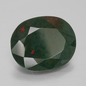 Pedra de sangue verde natural 10,91ct, corte oval, opaco