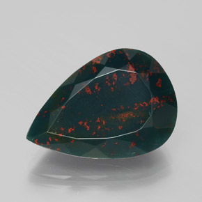 Pedra de Sangue verde manchado Natural 12.66ct, Formato de pêra, Opaco
