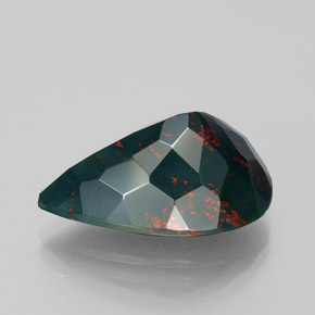 Pedra de Sangue verde manchado Natural 12.66ct, Formato de pêra, Opaco