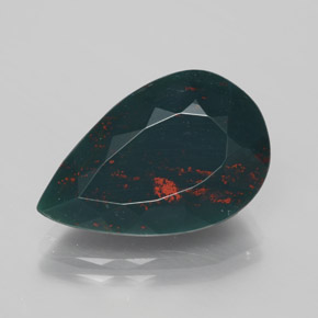 Pedra de Sangue verde manchado Natural 9.46ct, Formato de pêra, Opaco