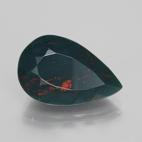 Pedra de Sangue verde manchado Natural 9.46ct, Formato de pêra, Opaco