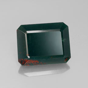 Pedra de Sangue verde manchado Natural 9.78ct, Corte Esmeralda, Opaco