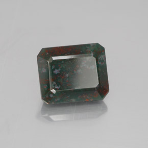 Pedra de sangue verde natural 5,06ct, corte esmeralda, opaco