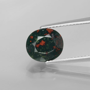 Pedra de Sangue verde manchado Natural 2.19ct, Corte Oval, Opaco