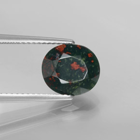 Pedra de Sangue verde manchado Natural 2.19ct, Corte Oval, Opaco