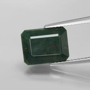 Pedra de sangue verde natural 3,59ct, corte esmeralda, opaco