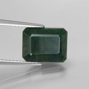 Pedra de sangue verde natural 3,59ct, corte esmeralda, opaco