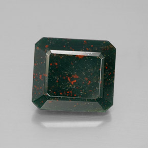 Pedra de sangue verde natural 6,36ct, corte esmeralda, opaco