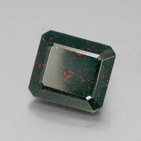 Pedra de sangue verde natural 6,36ct, corte esmeralda, opaco