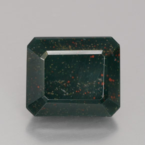 Pedra de sangue verde natural 5,54ct, corte esmeralda, opaco