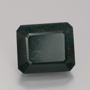 Pedra de sangue verde natural 5,54ct, corte esmeralda, opaco