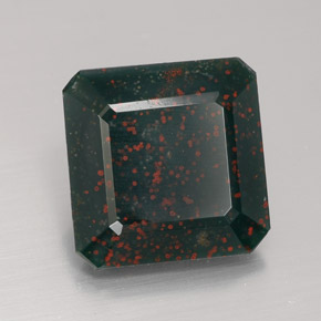 Pedra de sangue verde natural 5,88ct, corte esmeralda, opaco