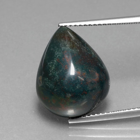 Pedra de sangue verde natural 9,51ct, formato de pêra, opaco