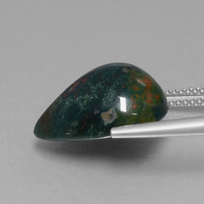 Pedra de sangue verde natural 9,51ct, formato de pêra, opaco