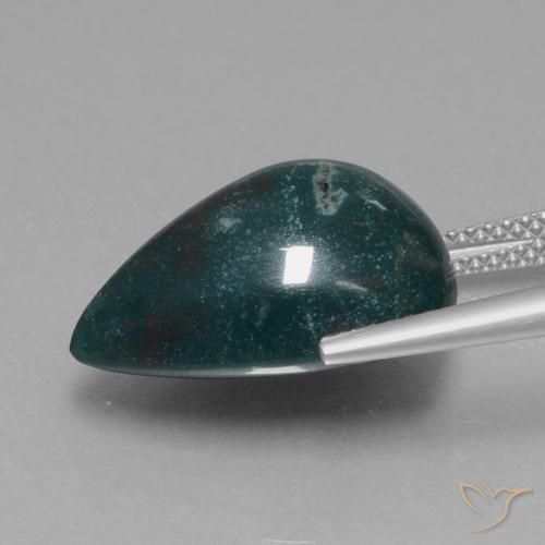 Pedra de Sangue Verde azulado Natural 11.48ct, Formato de pêra, Opaco