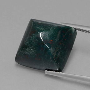 Pedra de sangue verde natural 11,03ct, quadrado, opaco