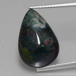 Pedra de sangue verde natural 8,57ct, formato de pêra, opaco