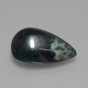 Pedra de sangue verde natural 8,57ct, formato de pêra, opaco