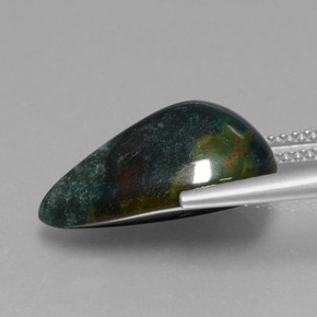 Pedra de sangue verde natural 8,57ct, formato de pêra, opaco